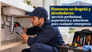 Plomero revisando la tubería bajo un lavaplatos con su caja de herramientas